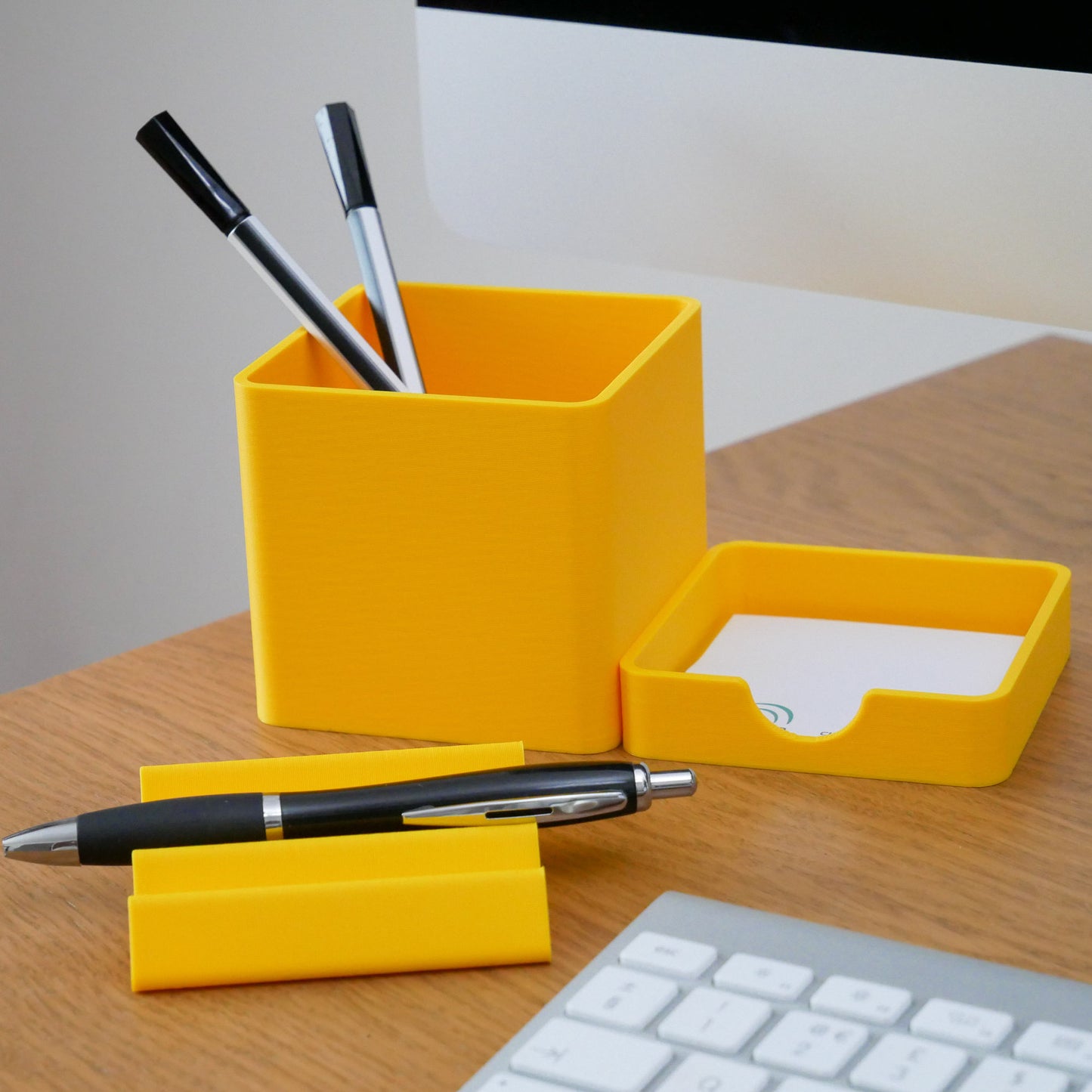 Yellow Desk Organiser Accessories - Stationary Storage Set - Pen Pot, Sticky Note Tray, Pen Tray - Vantage 3D Prints