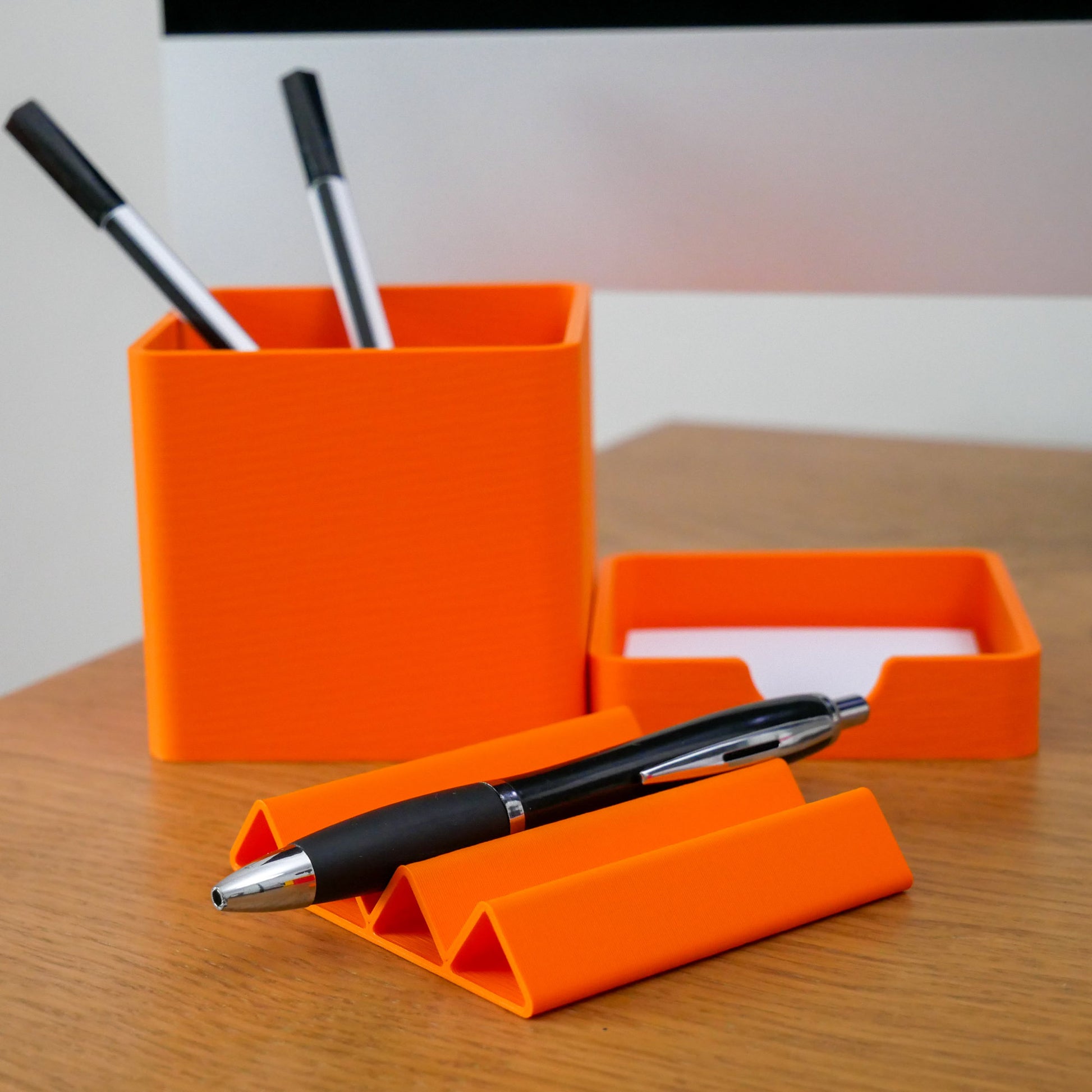 Orange Desk Organiser Accessories - Stationary Storage Set - Pen Pot, Sticky Note Tray, Pen Tray - Vantage 3D Prints