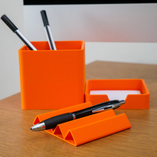 Orange Desk Organiser Accessories - Stationary Storage Set - Pen Pot, Sticky Note Tray, Pen Tray - Vantage 3D Prints