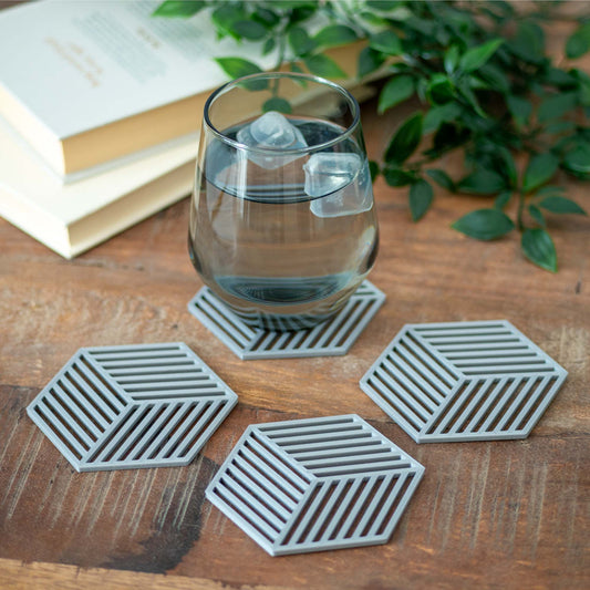 Silver Coloured - Geometric Cube Coasters - 4 or 8 Pack