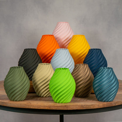 Olive Green Vase - Swirl Effect  - Decorative 3D Print Ornament - Vantage 3D Prints