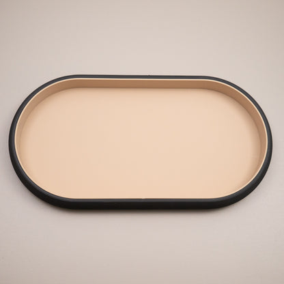 Black and Beige Oval Trinket Dish Catchall: Entryway Tidy Key Tray, Bedside Table Dish