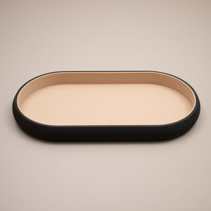 Black and Beige Oval Trinket Dish Catchall: Entryway Tidy Key Tray, Bedside Table Dish