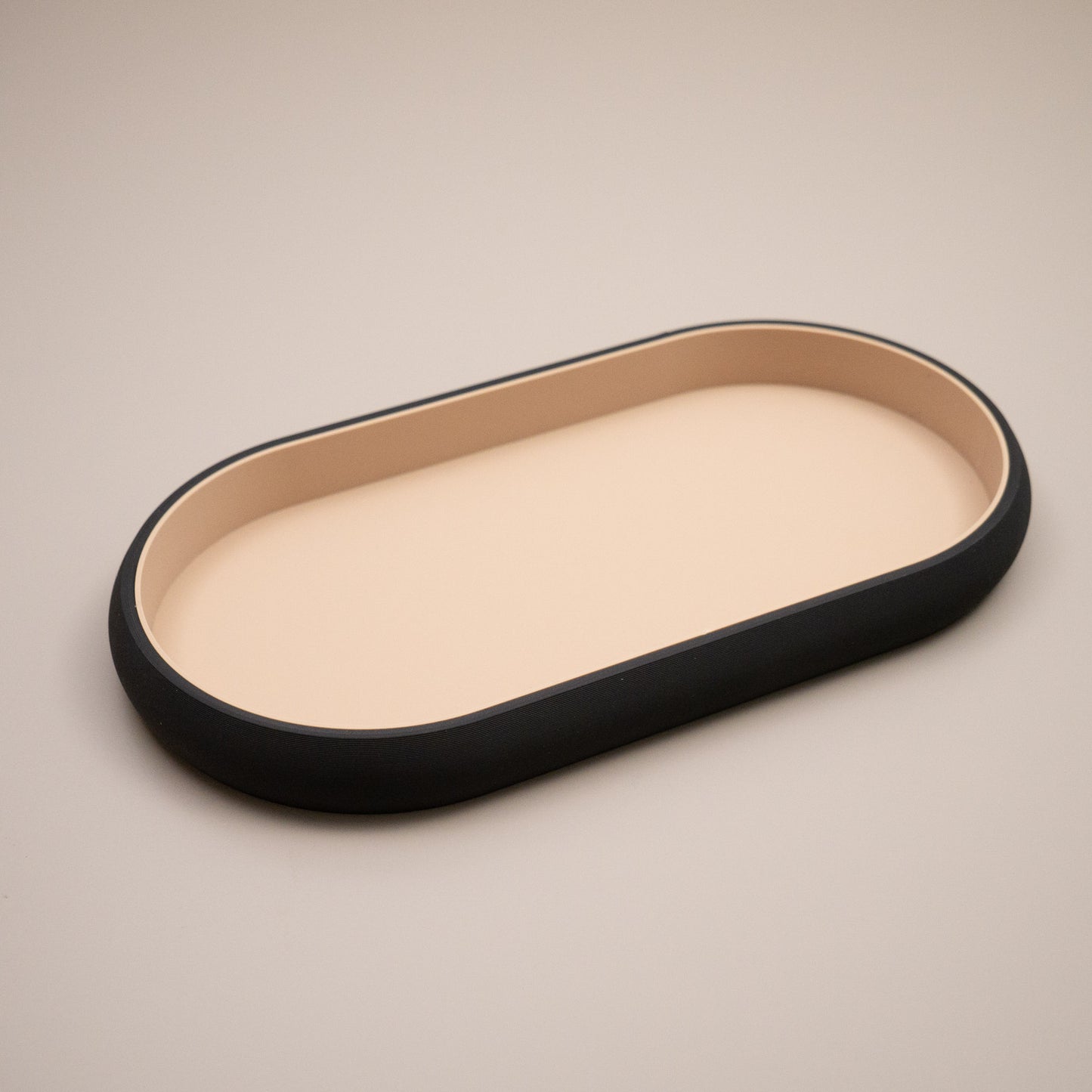 Black and Beige Oval Trinket Dish Catchall: Entryway Tidy Key Tray, Bedside Table Dish