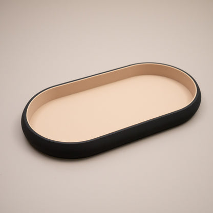 Black and Beige Oval Trinket Dish Catchall: Entryway Tidy Key Tray, Bedside Table Dish