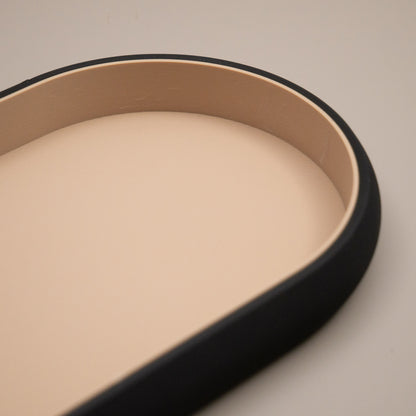 Black and Beige Oval Trinket Dish Catchall: Entryway Tidy Key Tray, Bedside Table Dish