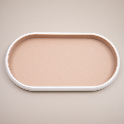 White & Wood Effect Oval Trinket Dish Catchall: Entryway Tidy Key Tray, Bedside Table Dish