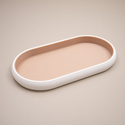 White & Wood Effect Oval Trinket Dish Catchall: Entryway Tidy Key Tray, Bedside Table Dish
