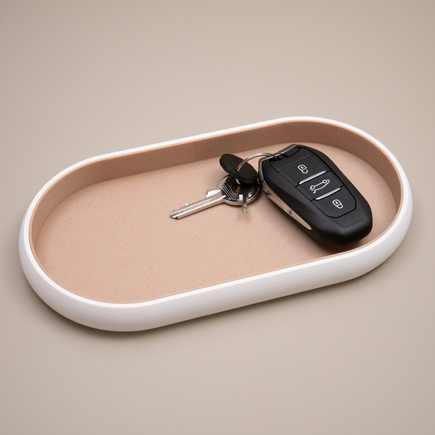 White & Wood Effect Oval Trinket Dish Catchall: Entryway Tidy Key Tray, Bedside Table Dish