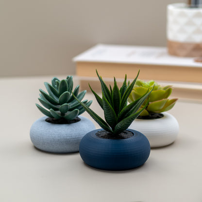 Artificial Succulent Planter : Set of 3 Navy Blue - Fake Succulent in Small Pots - Mini