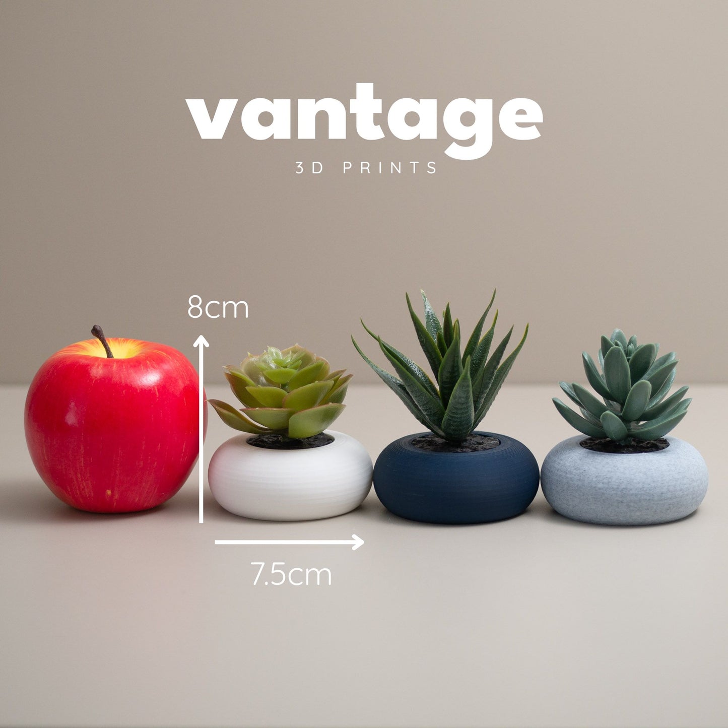 Artificial Succulent Planter : Set of 3 Navy Blue - Fake Succulent in Small Pots - Mini