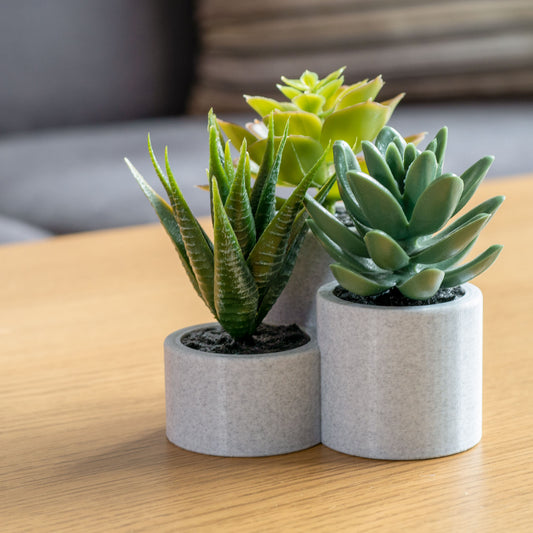 Artificial Succulent Triple Planter - Stone Effect Grey - Vantage 3D Prints