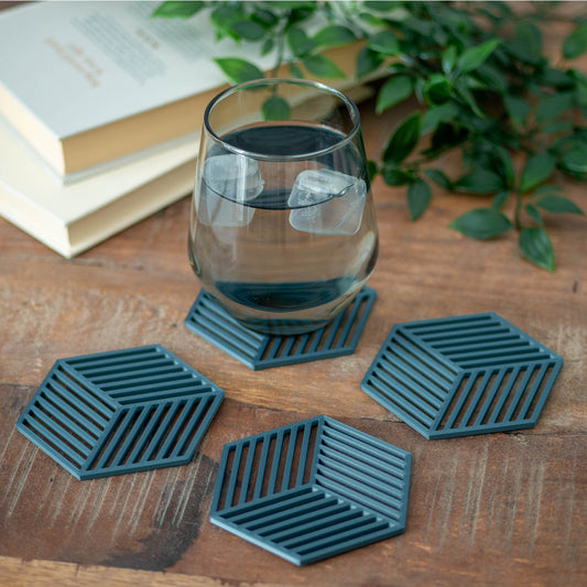 Kingfisher Blue (Teal) - Geometric Cube Coasters - 4 or 8 Pack