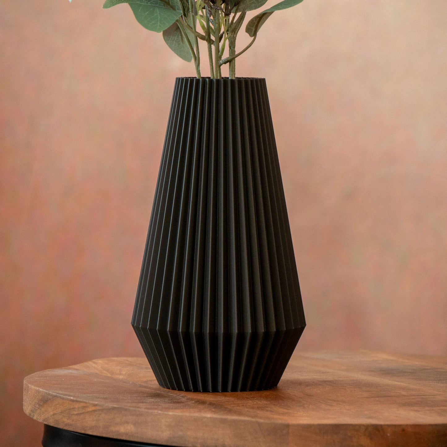 Ridged Vase in Black for Artificial Flowers - Eco Friendly Homeware - Vantage 3D Prints