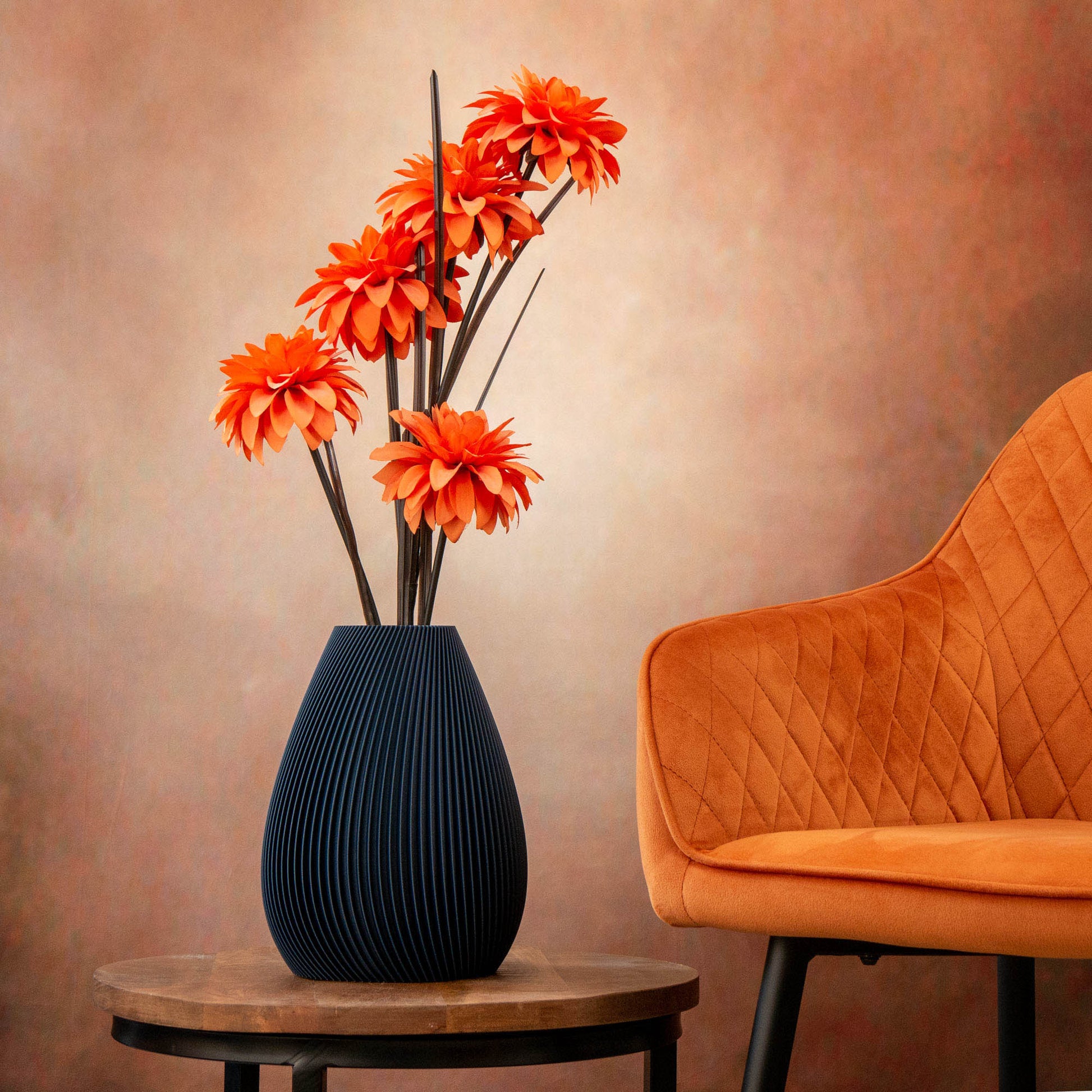Ribbed Vase - Navy Blue (For artificial or dried flowers only) - Vantage 3D Prints