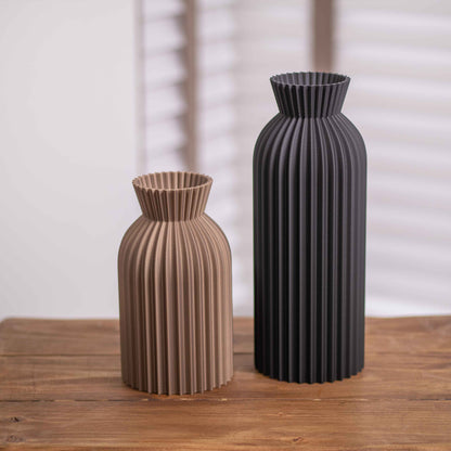 Tall Vase Decorative Ornament Black & Gold - Ripple Pattern