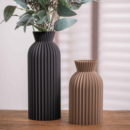 Tall Vase Decorative Ornament Black & Gold - Ripple Pattern