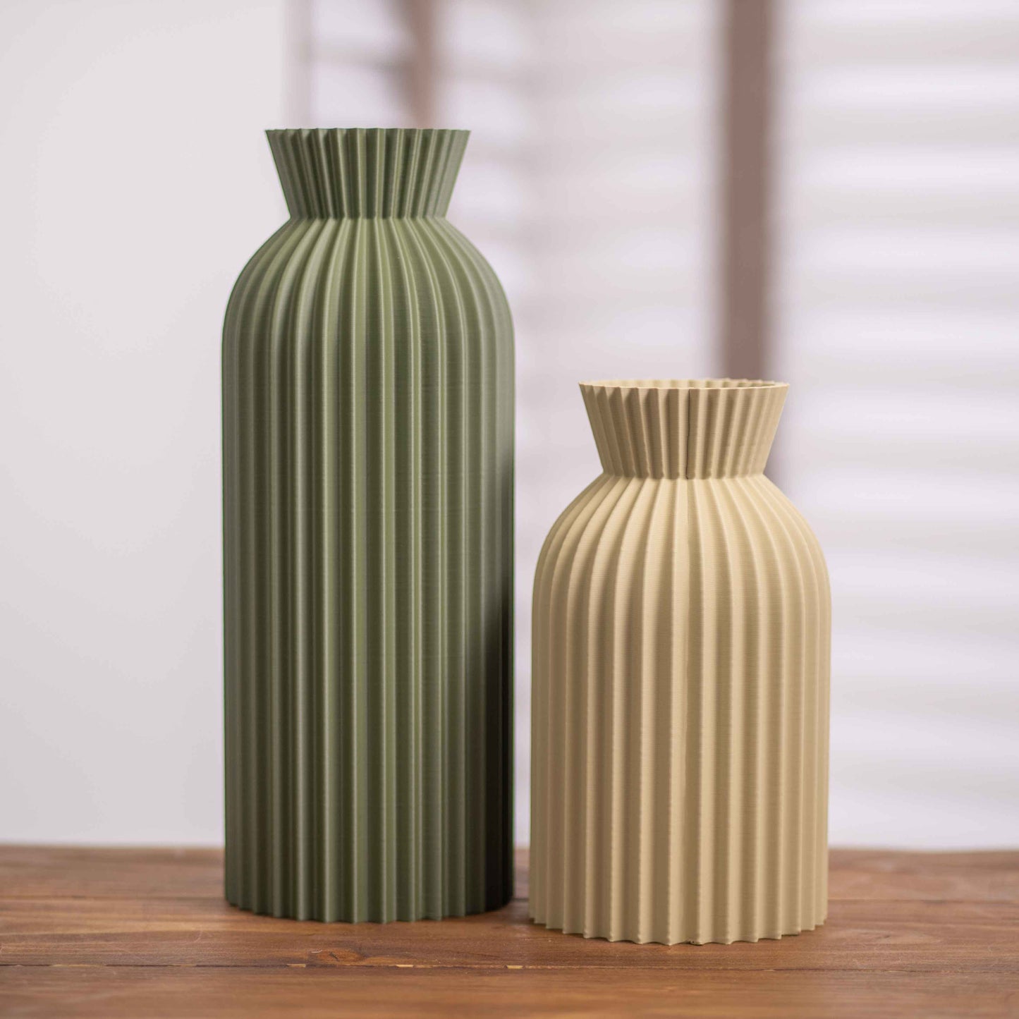 Tall Vase Decorative Ornament Olive Green I Ripple Pattern I Neutral Colours