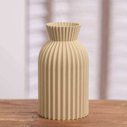 Tall Vase Decorative Ornament Olive Green I Ripple Pattern I Neutral Colours