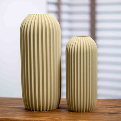 Sage Green Earth Tone Vase | Elegant Pleated Design Ornament for Pampas Grass & Dried Flowers