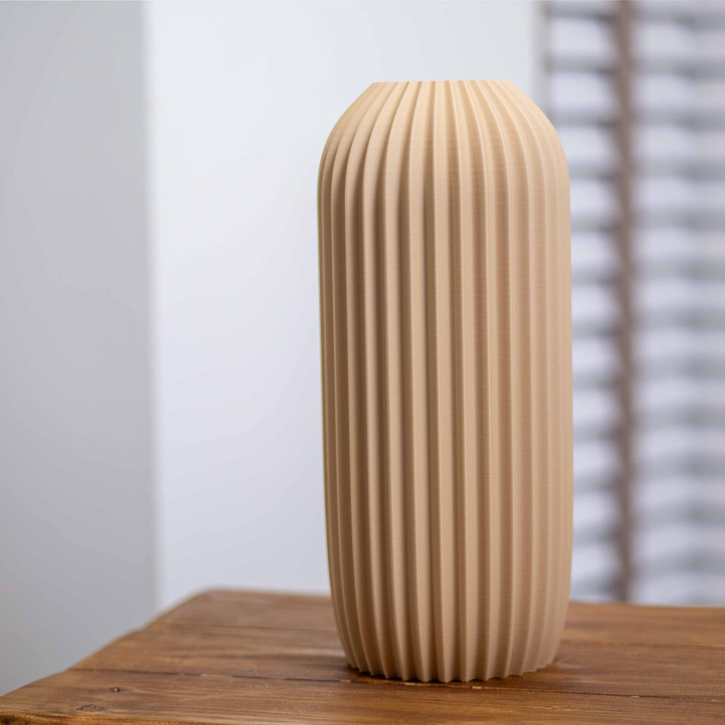 Beige Earth Tone Vase | Elegant Pleated Design Ornament for Pampas Grass & Dried Flowers