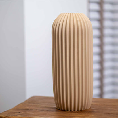 Beige Earth Tone Vase | Elegant Pleated Design Ornament for Pampas Grass & Dried Flowers