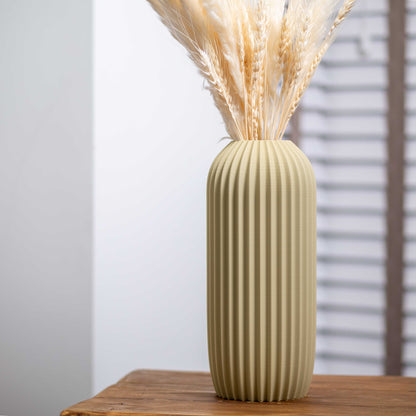 Sage Green Earth Tone Vase | Elegant Pleated Design Ornament for Pampas Grass & Dried Flowers