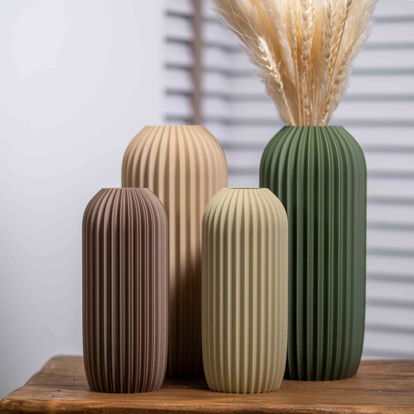 Olive Green Earth Tone Vase | Elegant Pleated Design Ornament for Pampas Grass & Dried Flowers Display