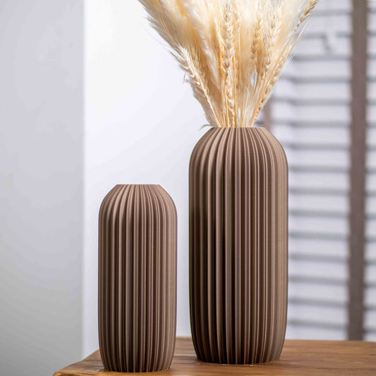 Gold Earth Tone Vase | Elegant Pleated Design Ornament for Pampas Grass & Dried Flowers Display