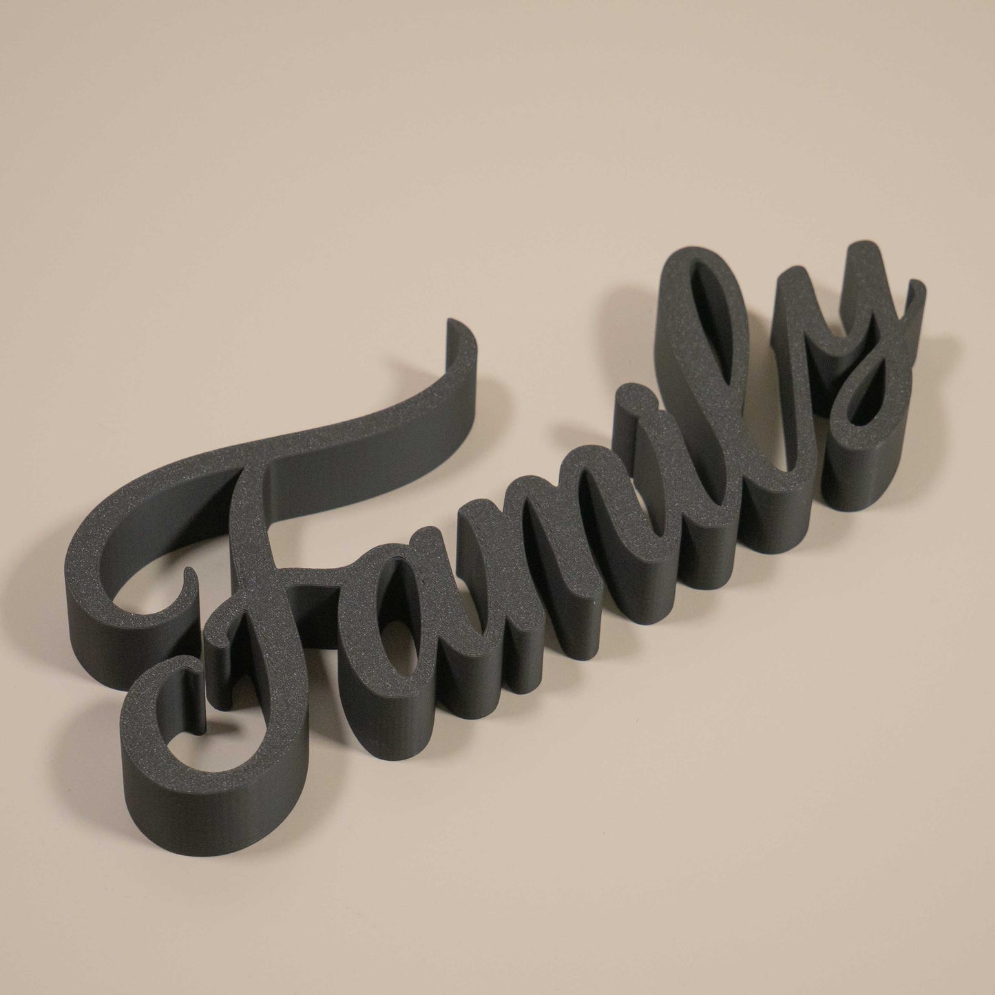 Family Word Ornament – Freestanding Cursive Decor for Shelf, Mantel or Living Room Display