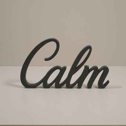 Calm Word Ornament – Freestanding Cursive Decor for Bedroom, Meditation Corner or Reading Nook