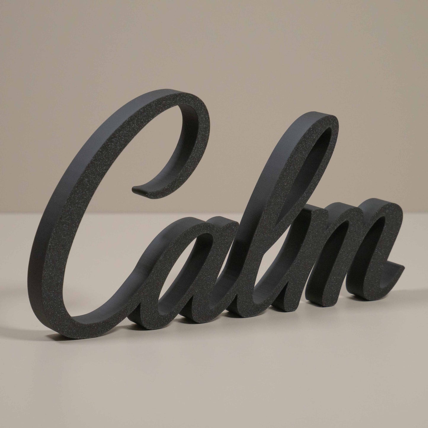 Calm Word Ornament – Freestanding Cursive Decor for Bedroom, Meditation Corner or Reading Nook