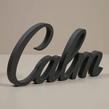 Calm Word Ornament – Freestanding Cursive Decor for Bedroom, Meditation Corner or Reading Nook