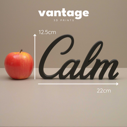 Calm Word Ornament – Freestanding Cursive Decor for Bedroom, Meditation Corner or Reading Nook