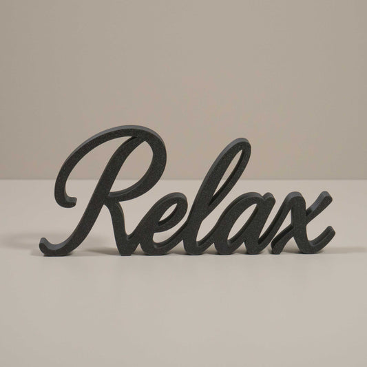 Relax Word Ornament – Cursive Freestanding Decor for Bedroom, Bathroom or Reading Nook