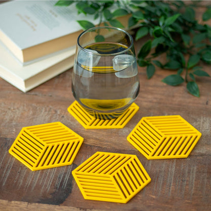 Yellow - Geometric Cube Coasters - 4 or 8 Pack