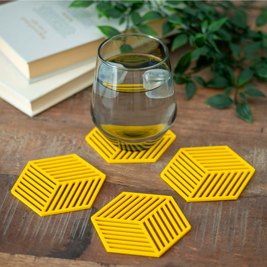 Yellow - Geometric Cube Coasters - 4 or 8 Pack