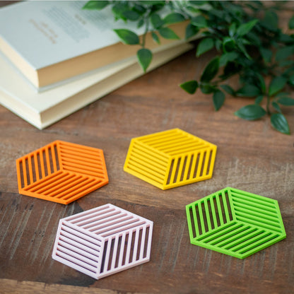 Yellow - Geometric Cube Coasters - 4 or 8 Pack