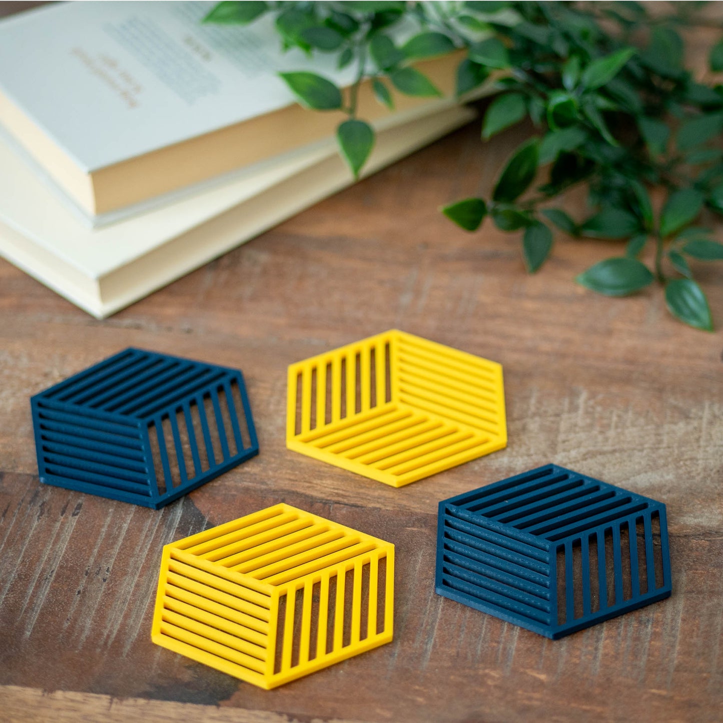 Yellow - Geometric Cube Coasters - 4 or 8 Pack