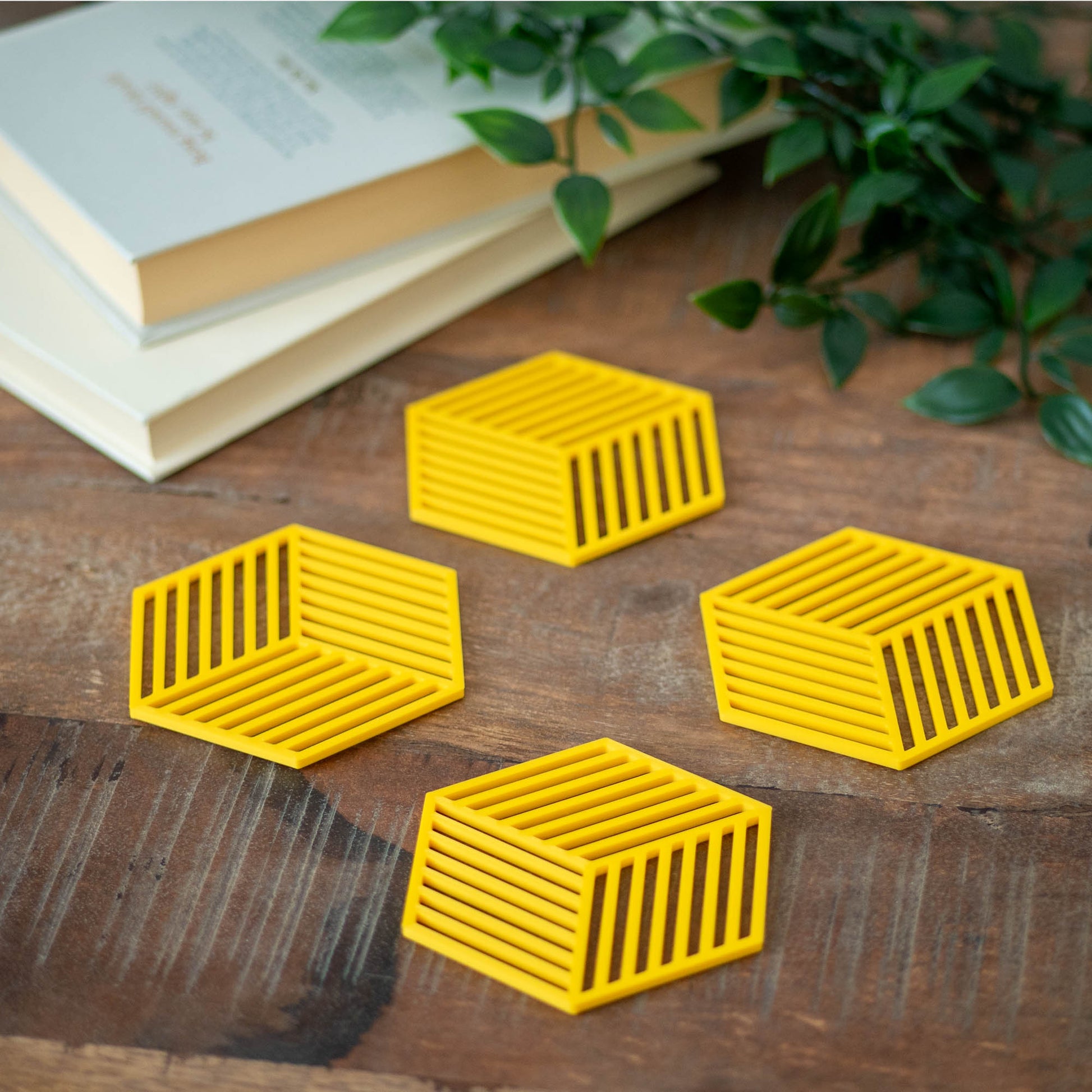 Yellow - Geometric Cube Coasters - 4 or 8 Pack