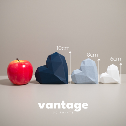 Geometric 3D Love Heart Ornaments - Navy Blue, Stone Grey and White - Set of 3 Hearts