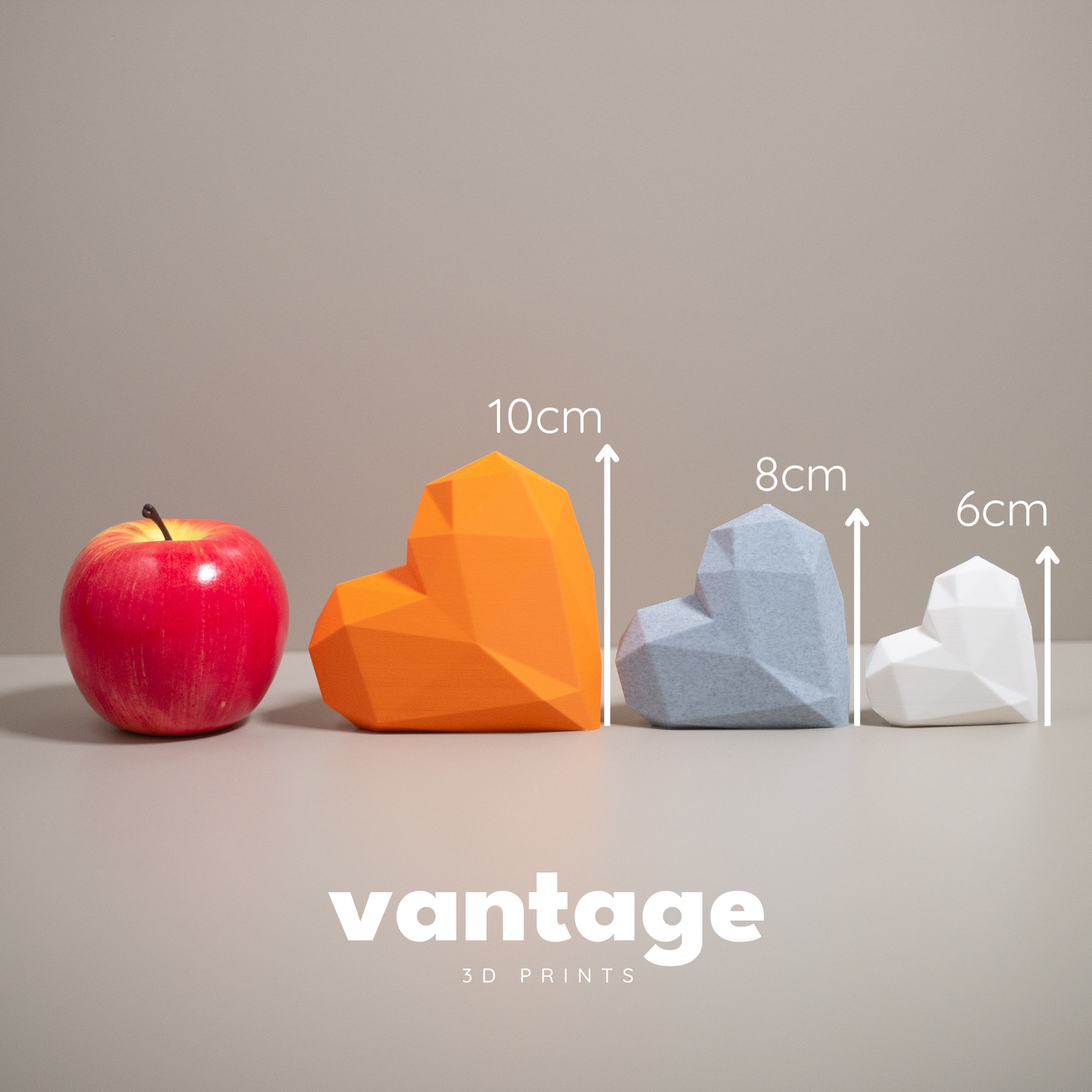 Geometric 3D Love Heart Ornaments - Orange, Stone Grey and White - Set of 3 Hearts