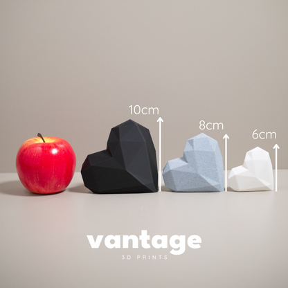 Geometric 3D Love Heart Ornaments - Black, Stone Grey and White - Set of 3 Hearts