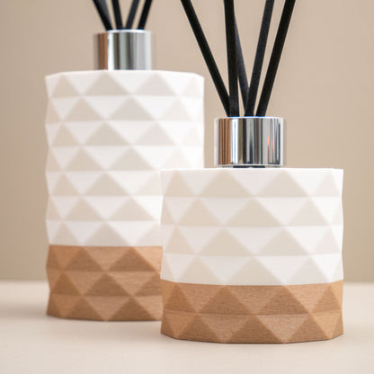 Reed Diffuser Bottle (100ml) with Diamond Pattern - Ivory White/Wood Effect